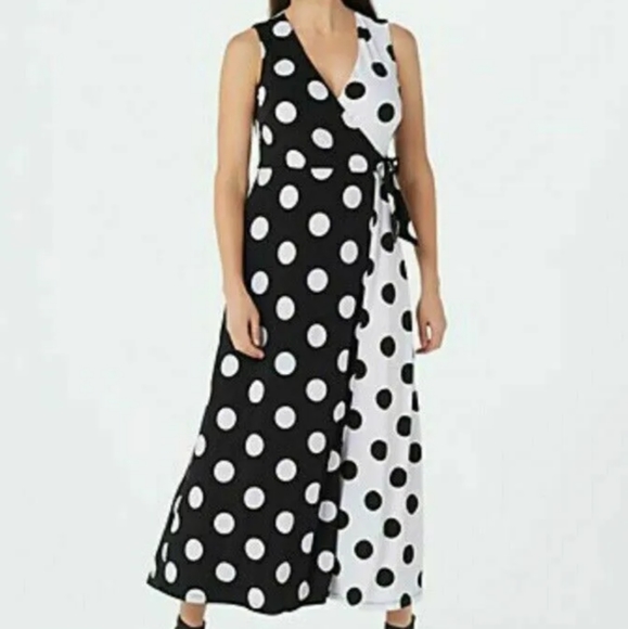 Susan Graver size 1XL maxi Faux Wrap Polka dot dress - Picture 2 of 10